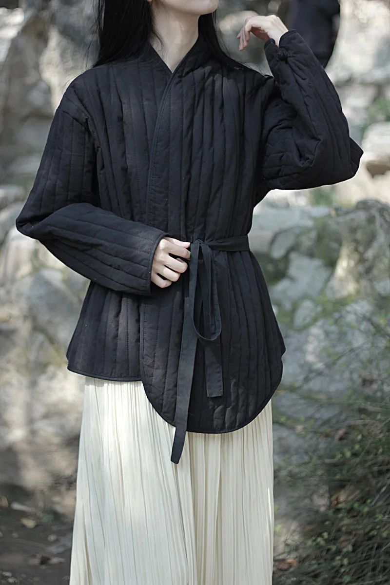 UMI MAO Cotton Linen Coat Women's 2023 Winter Vintage Literature Zen Cool Style Warm Lace Up Warm Cotton Jacket Femme