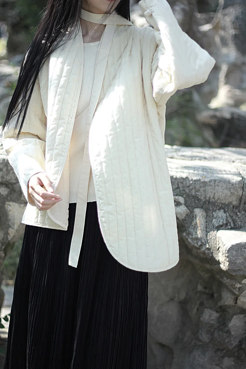 UMI MAO Cotton Linen Coat Women's 2023 Winter Vintage Literature Zen Cool Style Warm Lace Up Warm Cotton Jacket Femme