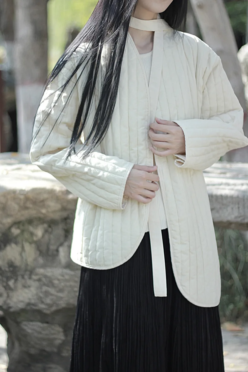UMI MAO Cotton Linen Coat Women's 2023 Winter Vintage Literature Zen Cool Style Warm Lace Up Warm Cotton Jacket Femme