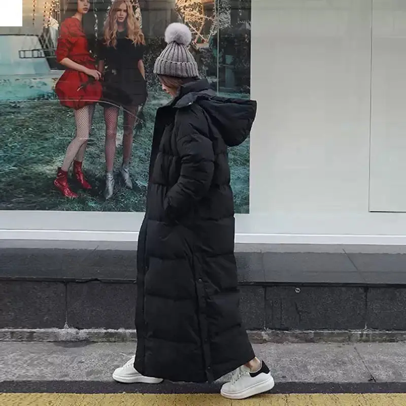 Super Long Padded Cotton Jacket Women 2025 New Korean Over-The-Knee  Fashion Parkas Winter Female  Thick Black Down Cotton Coat