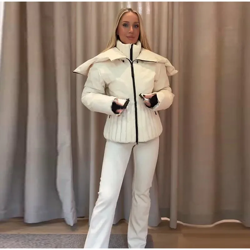 Fashion Cotton Belt Jacket Women Thicken Pleated Long Sleeve Stand Collar Zippers Female Outwear 2026 Winter Lady Ski Coats