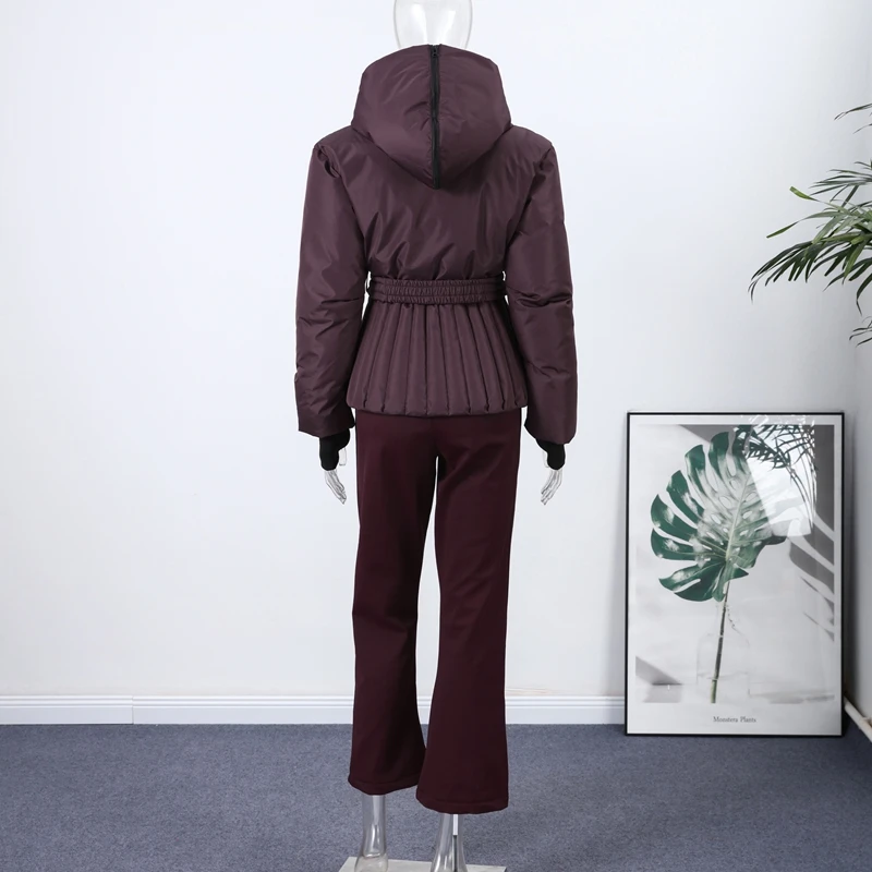 Fashion Cotton Belt Jacket Women Thicken Pleated Long Sleeve Stand Collar Zippers Female Outwear 2026 Winter Lady Ski Coats