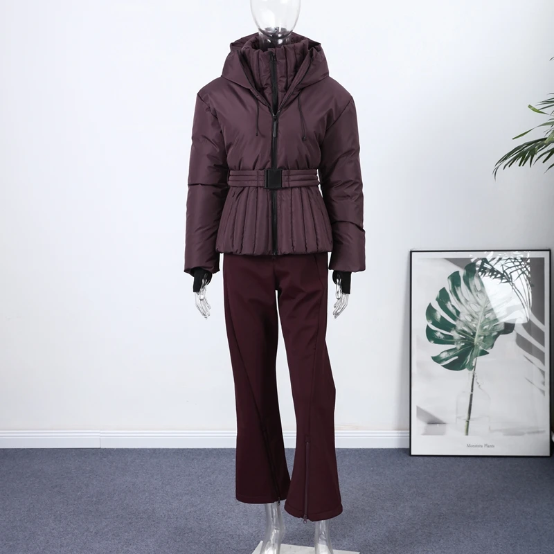 Fashion Cotton Belt Jacket Women Thicken Pleated Long Sleeve Stand Collar Zippers Female Outwear 2026 Winter Lady Ski Coats