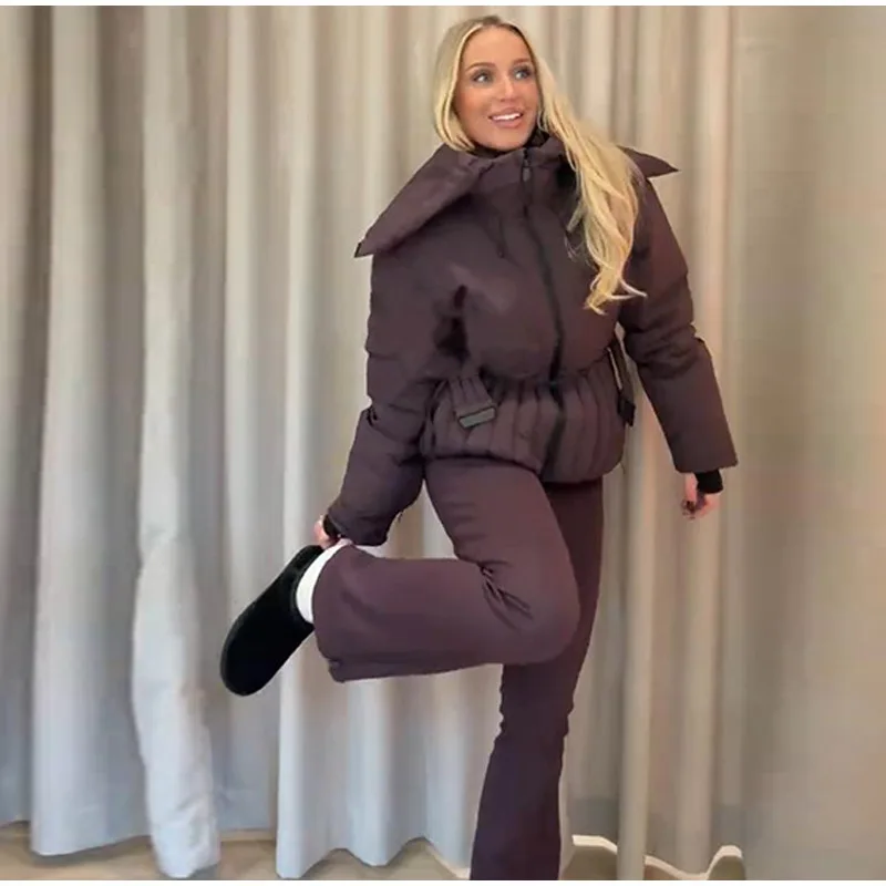Fashion Cotton Belt Jacket Women Thicken Pleated Long Sleeve Stand Collar Zippers Female Outwear 2026 Winter Lady Ski Coats