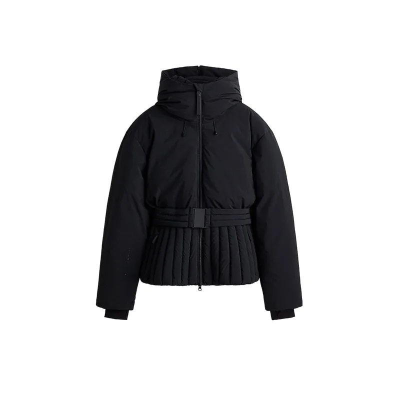 Fashion Cotton Belt Jacket Women Thicken Pleated Long Sleeve Stand Collar Zippers Female Outwear 2026 Winter Lady Ski Coats