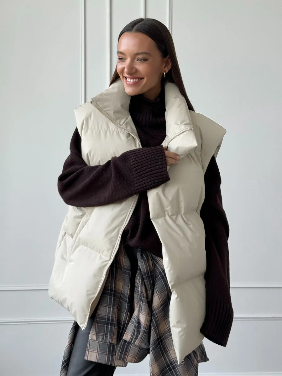 Bornladies Women's Cotton Vest Jacket Autumn Winter Thicken Warm Loose Casual Vest Parkas Jacket Sleeveless Cotton Clothing