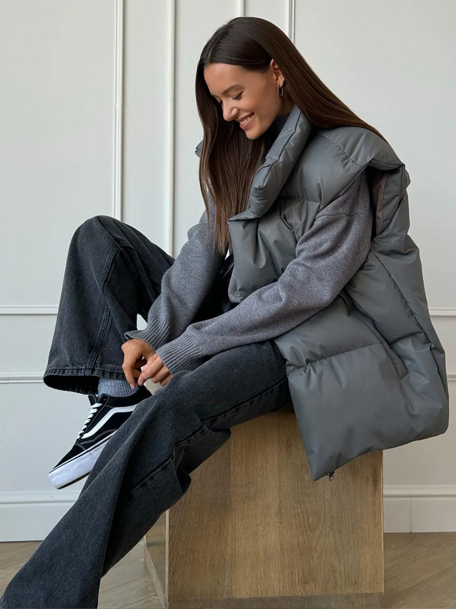 Bornladies Women's Cotton Vest Jacket Autumn Winter Thicken Warm Loose Casual Vest Parkas Jacket Sleeveless Cotton Clothing