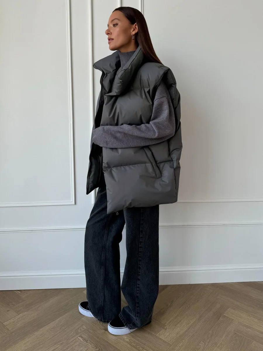 Bornladies Women's Cotton Vest Jacket Autumn Winter Thicken Warm Loose Casual Vest Parkas Jacket Sleeveless Cotton Clothing