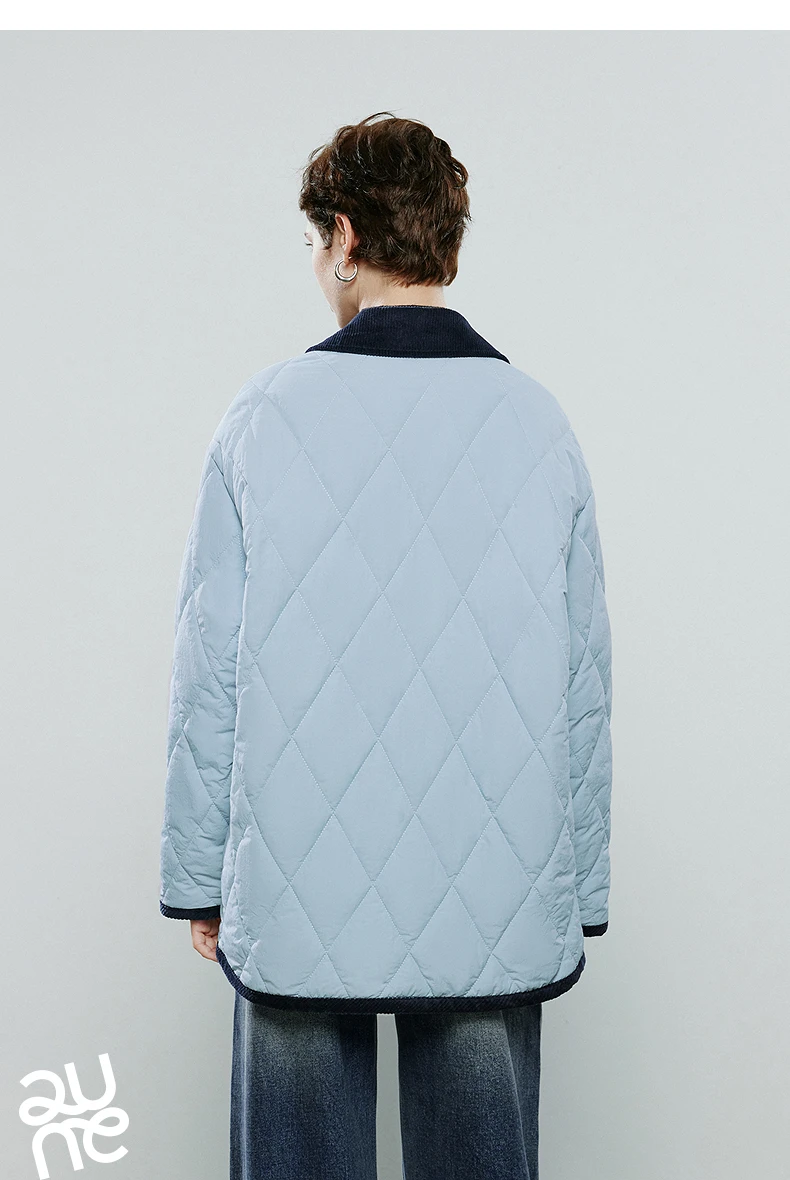 TOYOUTH Women Cotton Coats 2025 Winter NewAsymmetric Contrast Color Spliced Retro Diamond Check Warm Loose Padded Jacket