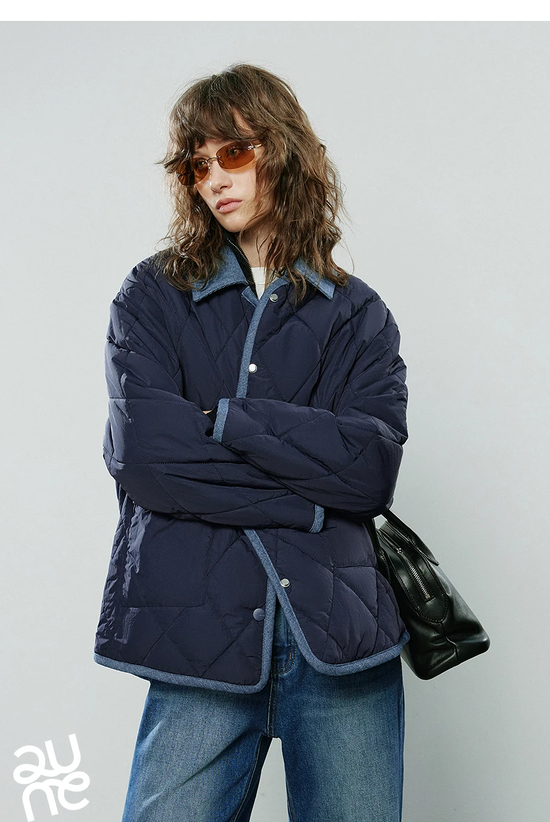 TOYOUTH Women Cotton Coats 2025 Winter NewAsymmetric Contrast Color Spliced Retro Diamond Check Warm Loose Padded Jacket