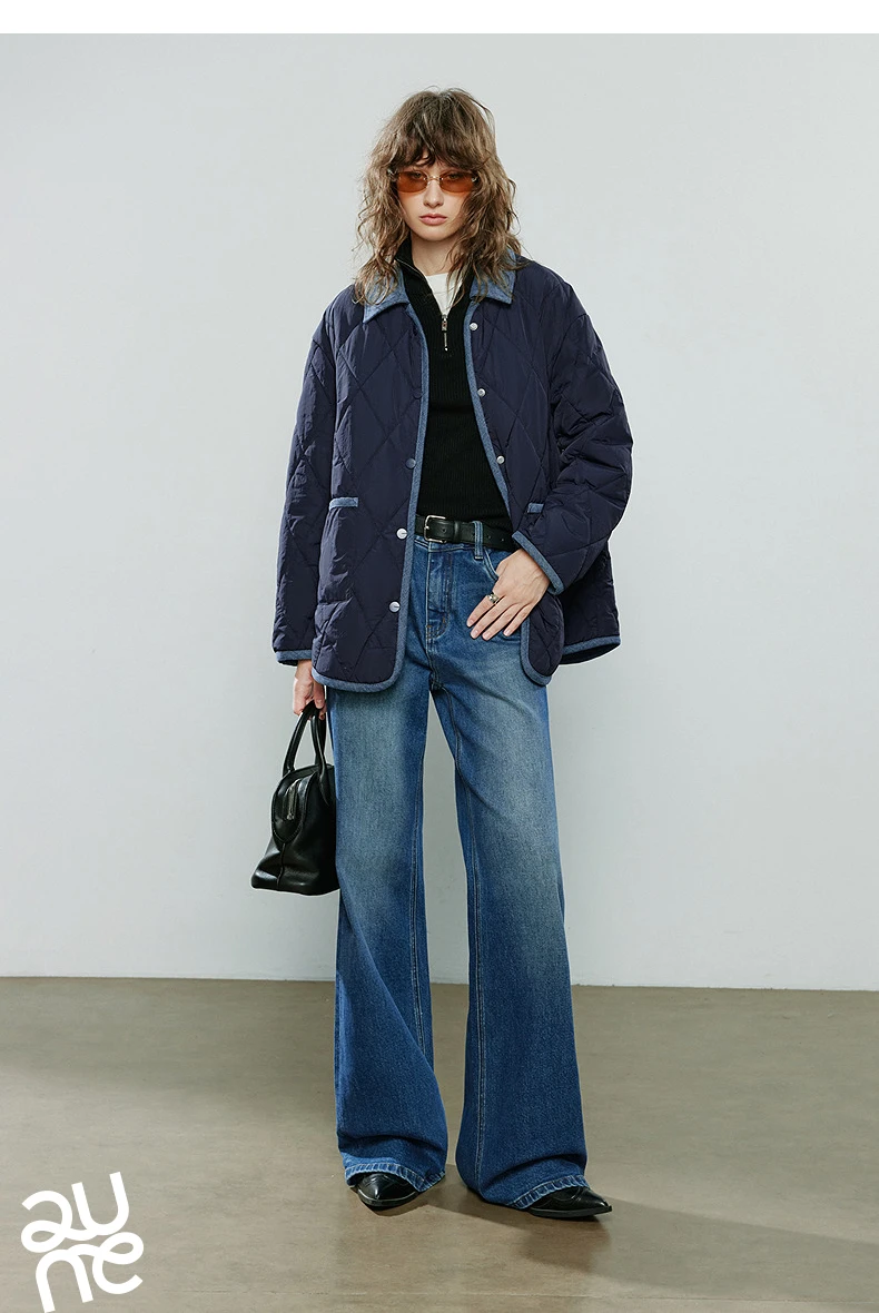 TOYOUTH Women Cotton Coats 2025 Winter NewAsymmetric Contrast Color Spliced Retro Diamond Check Warm Loose Padded Jacket
