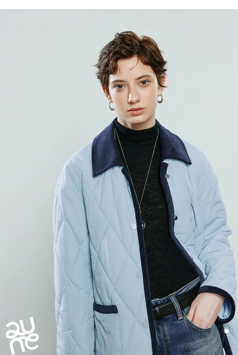 TOYOUTH Women Cotton Coats 2025 Winter NewAsymmetric Contrast Color Spliced Retro Diamond Check Warm Loose Padded Jacket