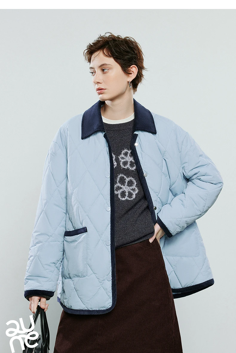 TOYOUTH Women Cotton Coats 2025 Winter NewAsymmetric Contrast Color Spliced Retro Diamond Check Warm Loose Padded Jacket