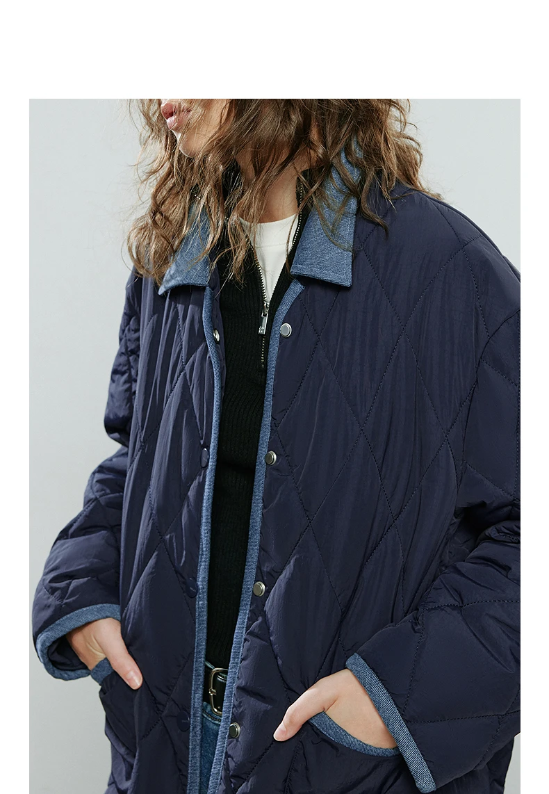 TOYOUTH Women Cotton Coats 2025 Winter NewAsymmetric Contrast Color Spliced Retro Diamond Check Warm Loose Padded Jacket