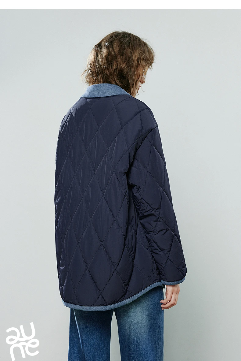 TOYOUTH Women Cotton Coats 2025 Winter NewAsymmetric Contrast Color Spliced Retro Diamond Check Warm Loose Padded Jacket