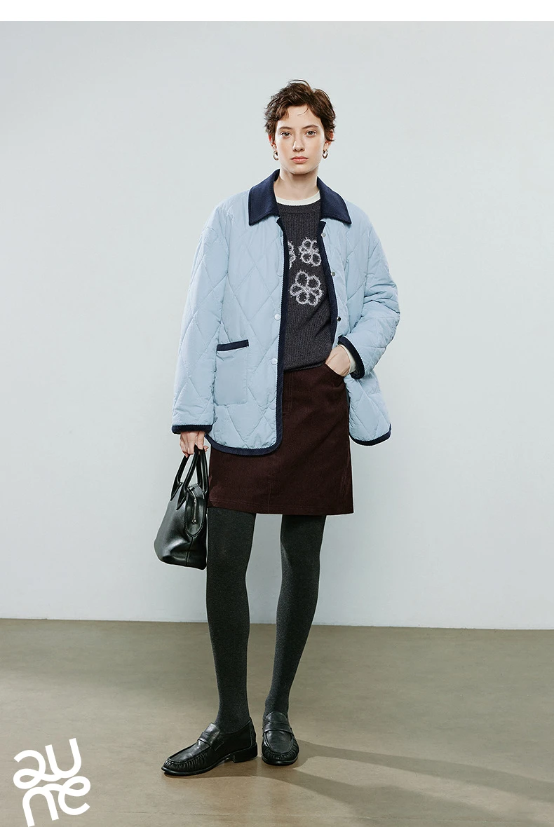 TOYOUTH Women Cotton Coats 2025 Winter NewAsymmetric Contrast Color Spliced Retro Diamond Check Warm Loose Padded Jacket