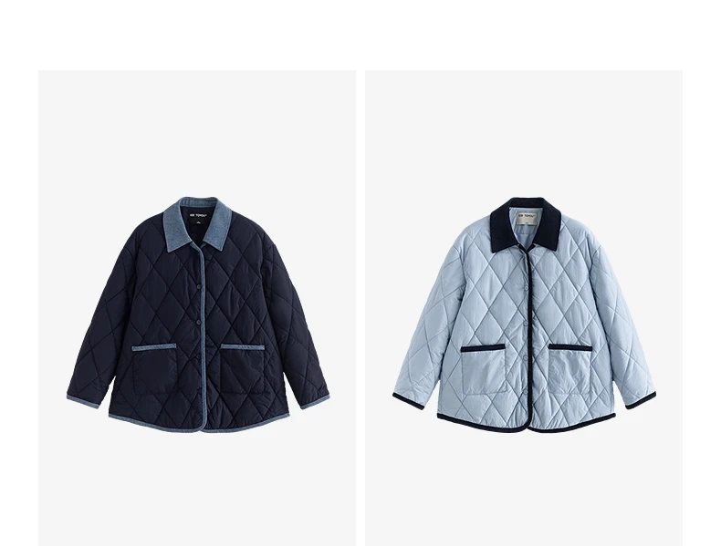 TOYOUTH Women Cotton Coats 2025 Winter NewAsymmetric Contrast Color Spliced Retro Diamond Check Warm Loose Padded Jacket