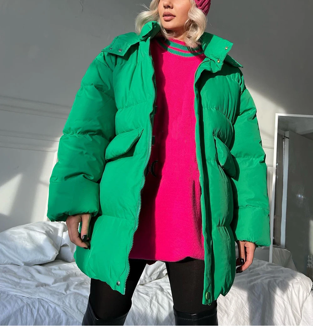 Women's Winter Parka 2025 Warm Jacket Blue Vintage Padded Thick Oversize Black Cotton Winter Quilted Coat with Hood for Women