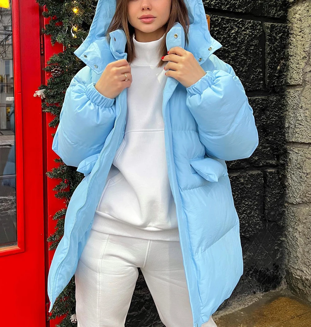 Women's Winter Parka 2025 Warm Jacket Blue Vintage Padded Thick Oversize Black Cotton Winter Quilted Coat with Hood for Women