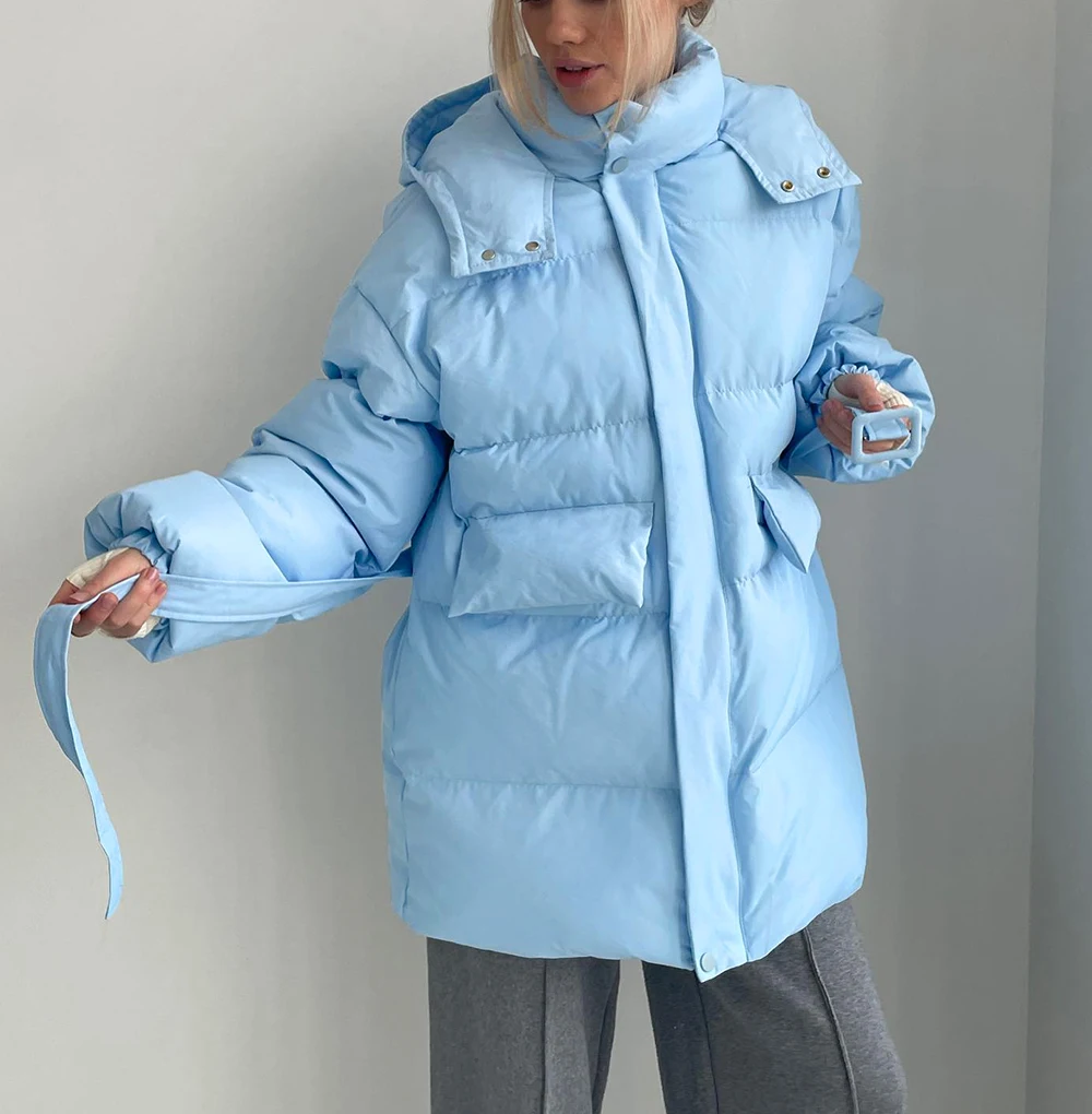 Women's Winter Parka 2025 Warm Jacket Blue Vintage Padded Thick Oversize Black Cotton Winter Quilted Coat with Hood for Women