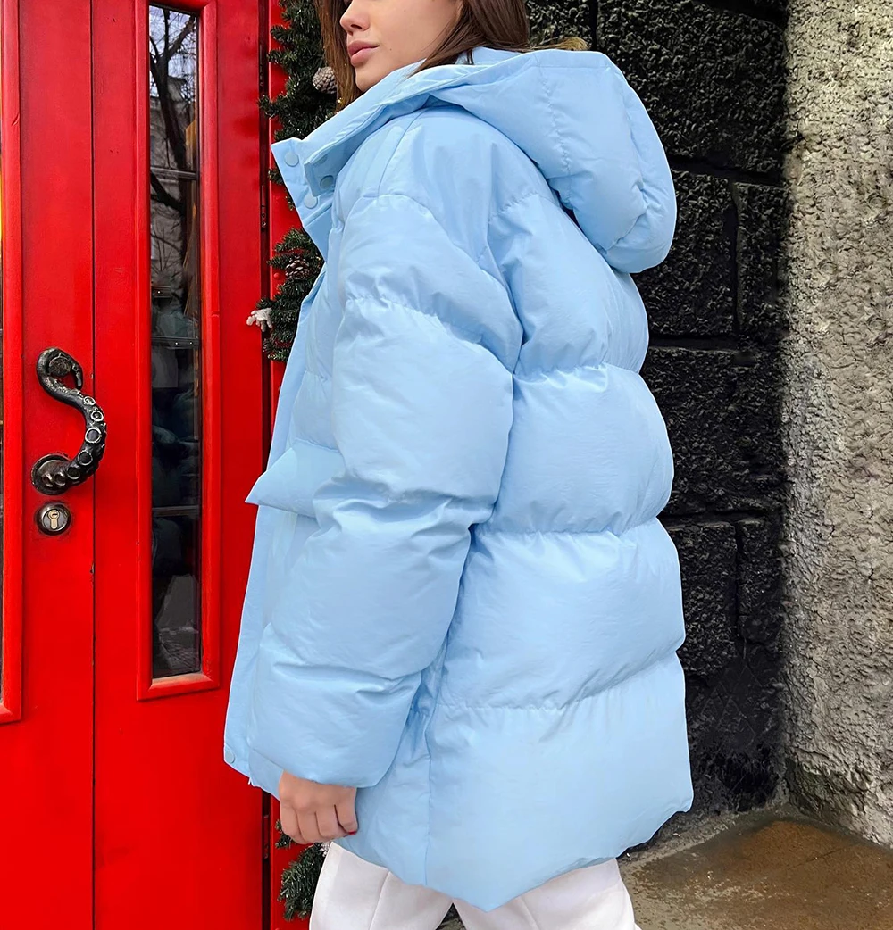 Women's Winter Parka 2025 Warm Jacket Blue Vintage Padded Thick Oversize Black Cotton Winter Quilted Coat with Hood for Women