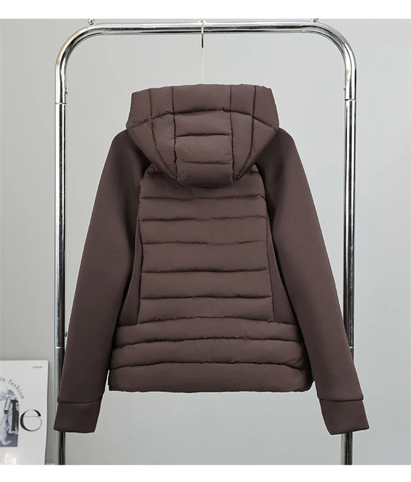2026 Fashion Patchwork Cotton-padded Coat Women's Short Parka Autumn Winter Hooded Light-thin Spliced Jacket Lady Slim Outerwear