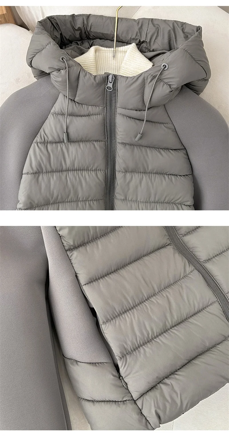 2026 Fashion Patchwork Cotton-padded Coat Women's Short Parka Autumn Winter Hooded Light-thin Spliced Jacket Lady Slim Outerwear