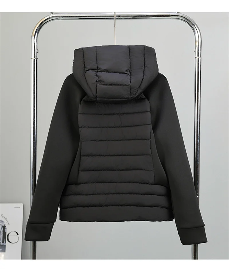 2026 Fashion Patchwork Cotton-padded Coat Women's Short Parka Autumn Winter Hooded Light-thin Spliced Jacket Lady Slim Outerwear