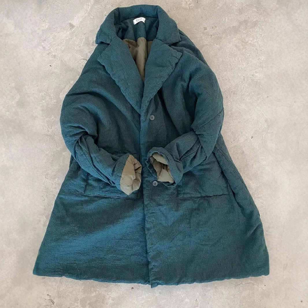Johnature Women Chinese Style Linen Parkas Turn-down Collar Long Sleeve Winter Coats 2025 Button Vintage Women Striped Parkas