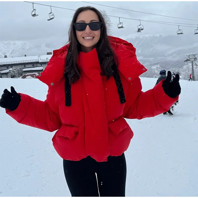 Warm Women's Hooded Cotton Padded Coats Loose Solid Stand Collar Full Sleeve Zipper Pockets Coat 2026 Autumn Winter Lady Outwear