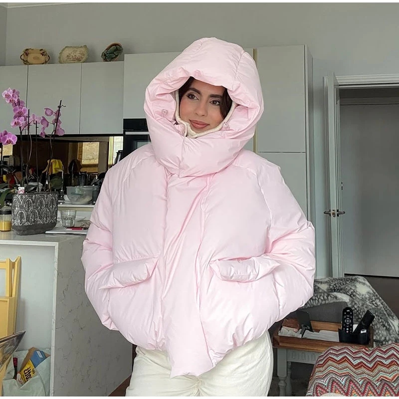 Warm Women's Hooded Cotton Padded Coats Loose Solid Stand Collar Full Sleeve Zipper Pockets Coat 2026 Autumn Winter Lady Outwear