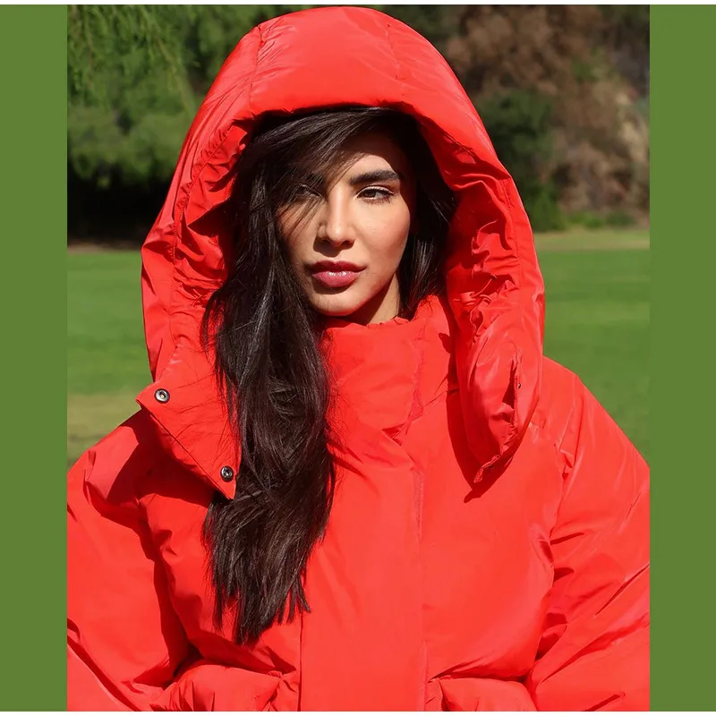 Warm Women's Hooded Cotton Padded Coats Loose Solid Stand Collar Full Sleeve Zipper Pockets Coat 2026 Autumn Winter Lady Outwear