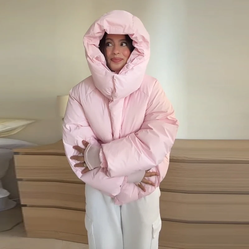 Warm Women's Hooded Cotton Padded Coats Loose Solid Stand Collar Full Sleeve Zipper Pockets Coat 2026 Autumn Winter Lady Outwear