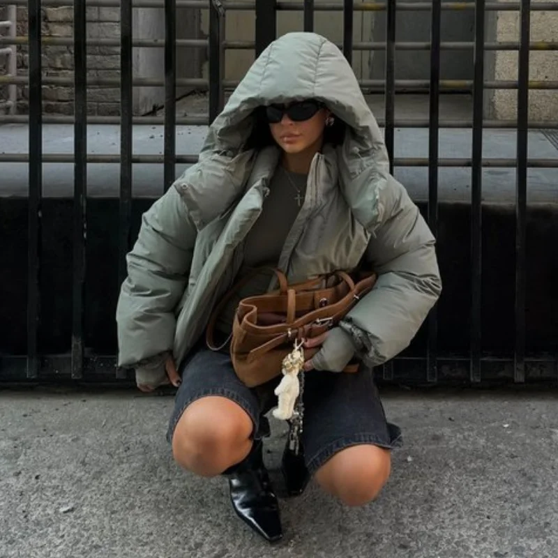 Warm Women's Hooded Cotton Padded Coats Loose Solid Stand Collar Full Sleeve Zipper Pockets Coat 2026 Autumn Winter Lady Outwear