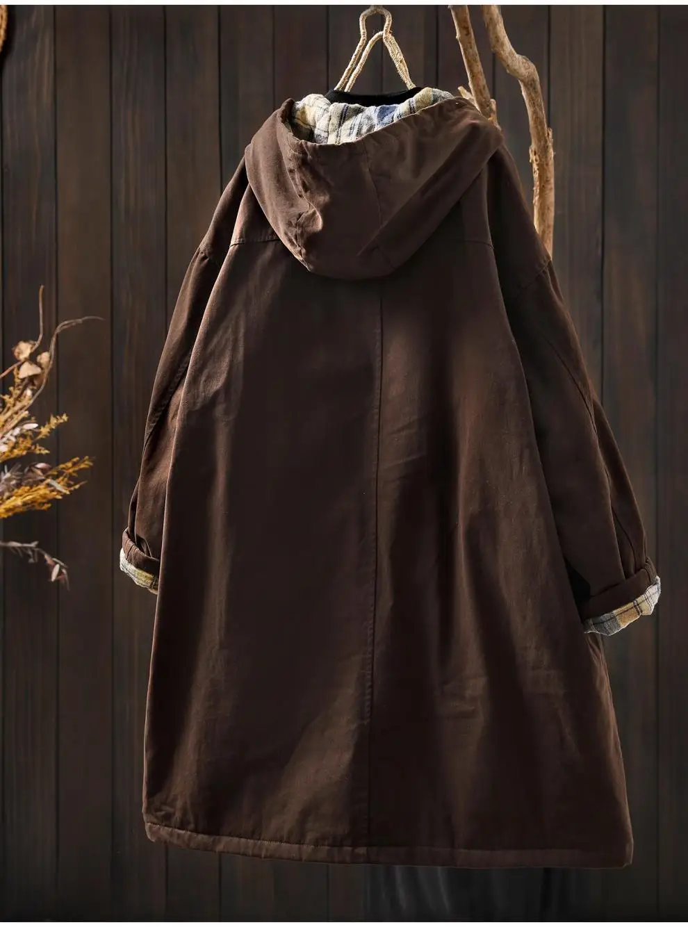Johnature Women Vintage Hooded Button Parkas Plus Cotton Winter Coats Solid Color Patchwork Pockets 2025 New Warm Long Parkas