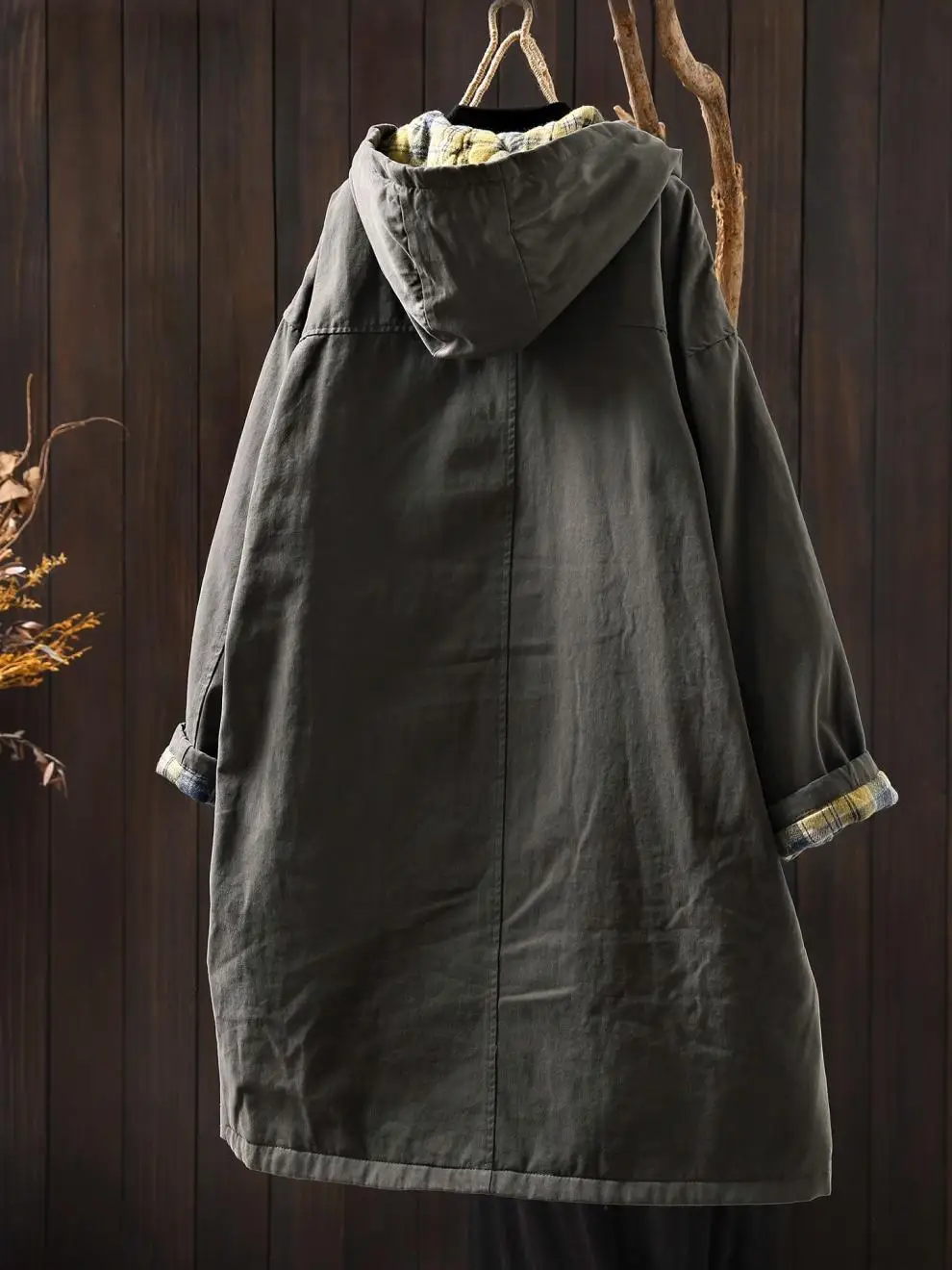 Johnature Women Vintage Hooded Button Parkas Plus Cotton Winter Coats Solid Color Patchwork Pockets 2025 New Warm Long Parkas