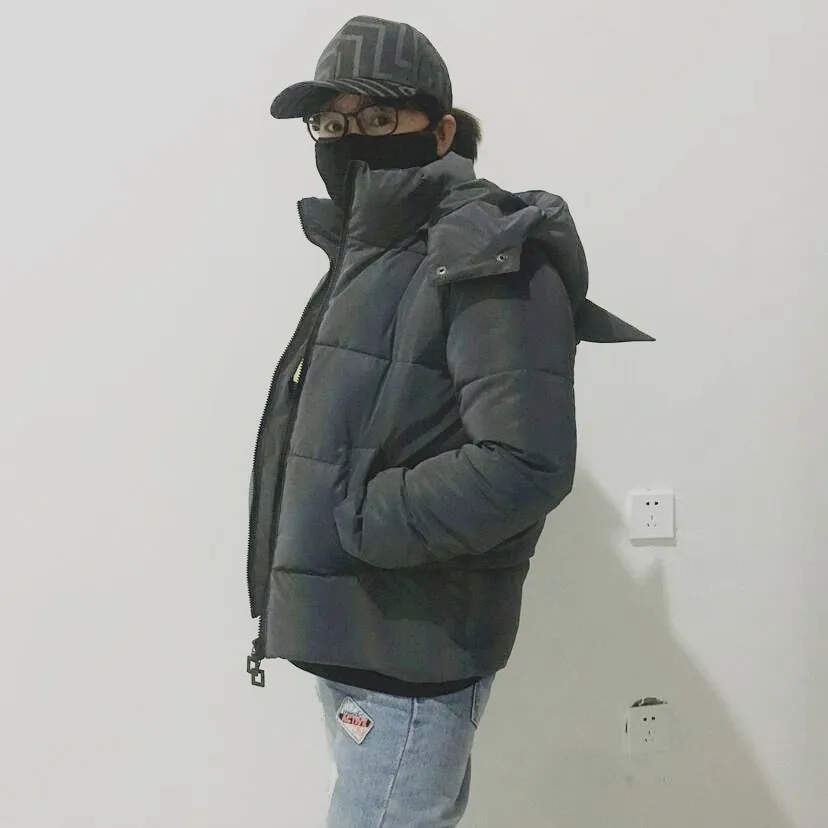 Winter Women Rainbow Reflective Horn Hooded Parkas Down Bubble Coat Puffer Jacket Bling Luminous Cute Hooded Down Jacket Outcoat