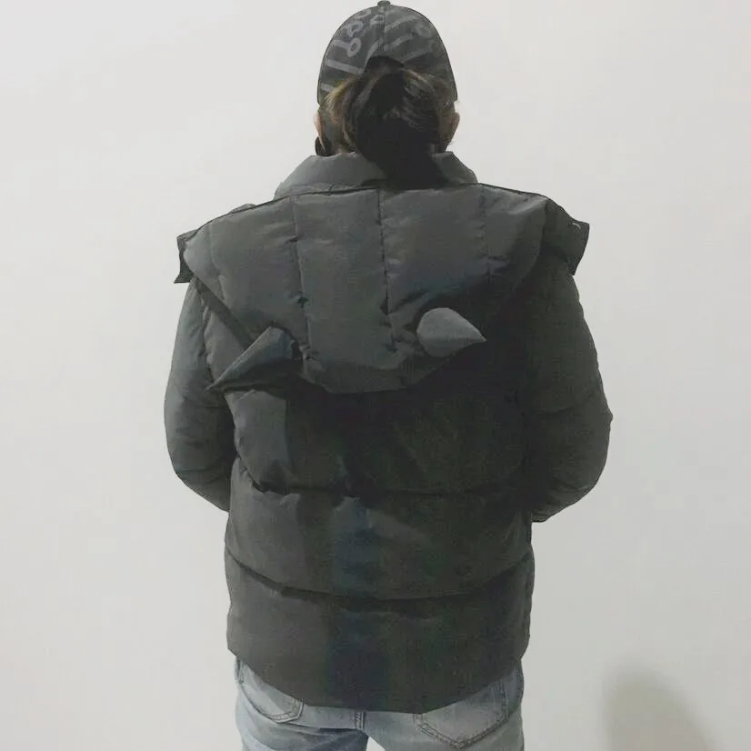 Winter Women Rainbow Reflective Horn Hooded Parkas Down Bubble Coat Puffer Jacket Bling Luminous Cute Hooded Down Jacket Outcoat