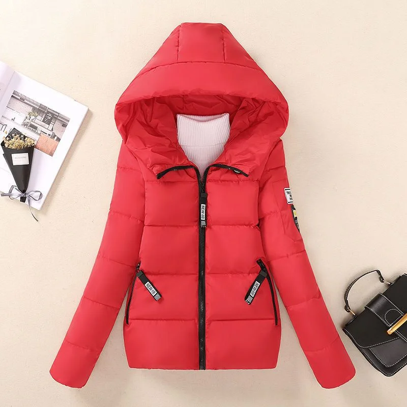 2025 Fashion Parkas Women's Short Cotton-padded Clothes Autumn Winter Student Thicken Hooded Jacket Warm Coats 6-colors 7-sizes