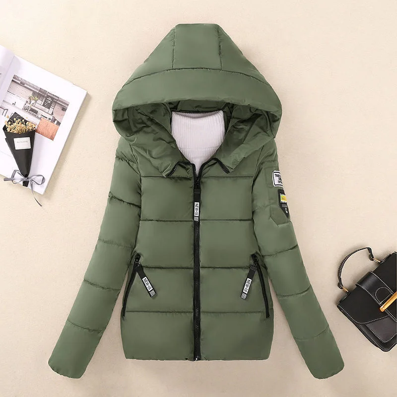 2025 Fashion Parkas Women's Short Cotton-padded Clothes Autumn Winter Student Thicken Hooded Jacket Warm Coats 6-colors 7-sizes