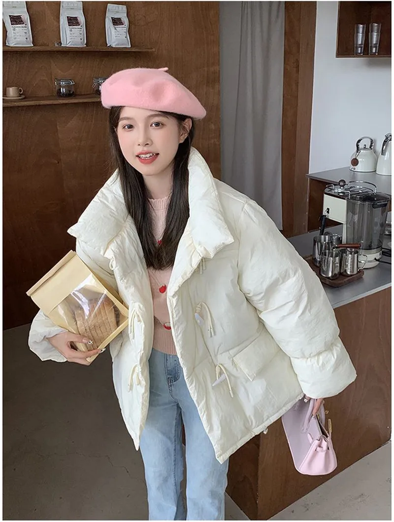 Off-season Women's Down Cotton Loose Coat 2026 New Winter Female Korean Horn Button Jacket Bread Ladies Student Overwear