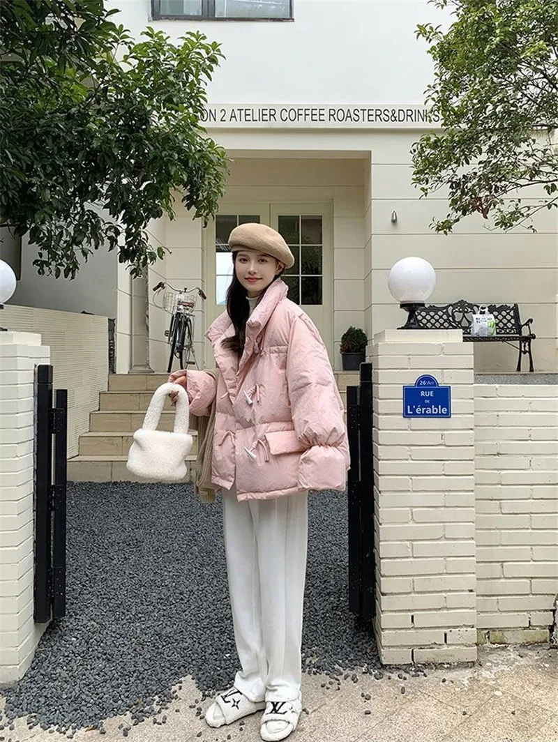 Off-season Women's Down Cotton Loose Coat 2026 New Winter Female Korean Horn Button Jacket Bread Ladies Student Overwear