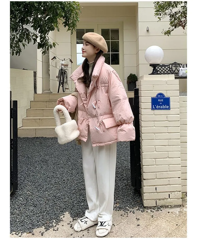 Off-season Women's Down Cotton Loose Coat 2026 New Winter Female Korean Horn Button Jacket Bread Ladies Student Overwear