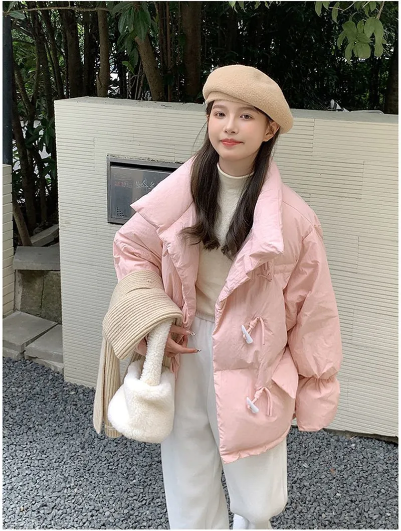Off-season Women's Down Cotton Loose Coat 2026 New Winter Female Korean Horn Button Jacket Bread Ladies Student Overwear