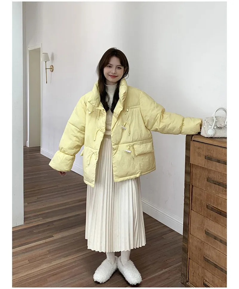 Off-season Women's Down Cotton Loose Coat 2026 New Winter Female Korean Horn Button Jacket Bread Ladies Student Overwear
