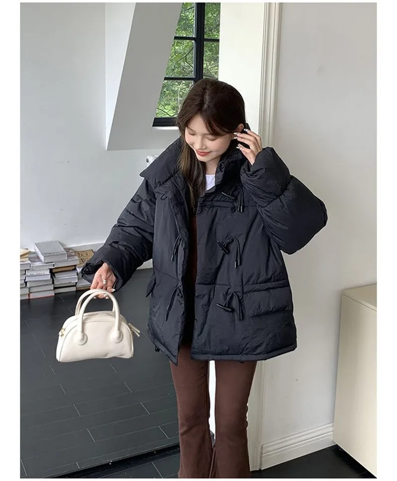Off-season Women's Down Cotton Loose Coat 2026 New Winter Female Korean Horn Button Jacket Bread Ladies Student Overwear