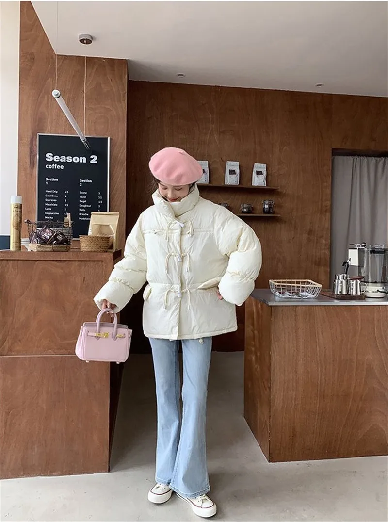 Off-season Women's Down Cotton Loose Coat 2026 New Winter Female Korean Horn Button Jacket Bread Ladies Student Overwear