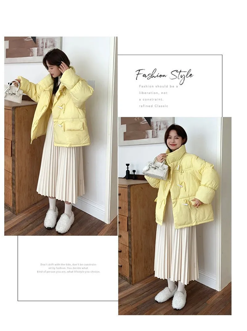 Off-season Women's Down Cotton Loose Coat 2026 New Winter Female Korean Horn Button Jacket Bread Ladies Student Overwear