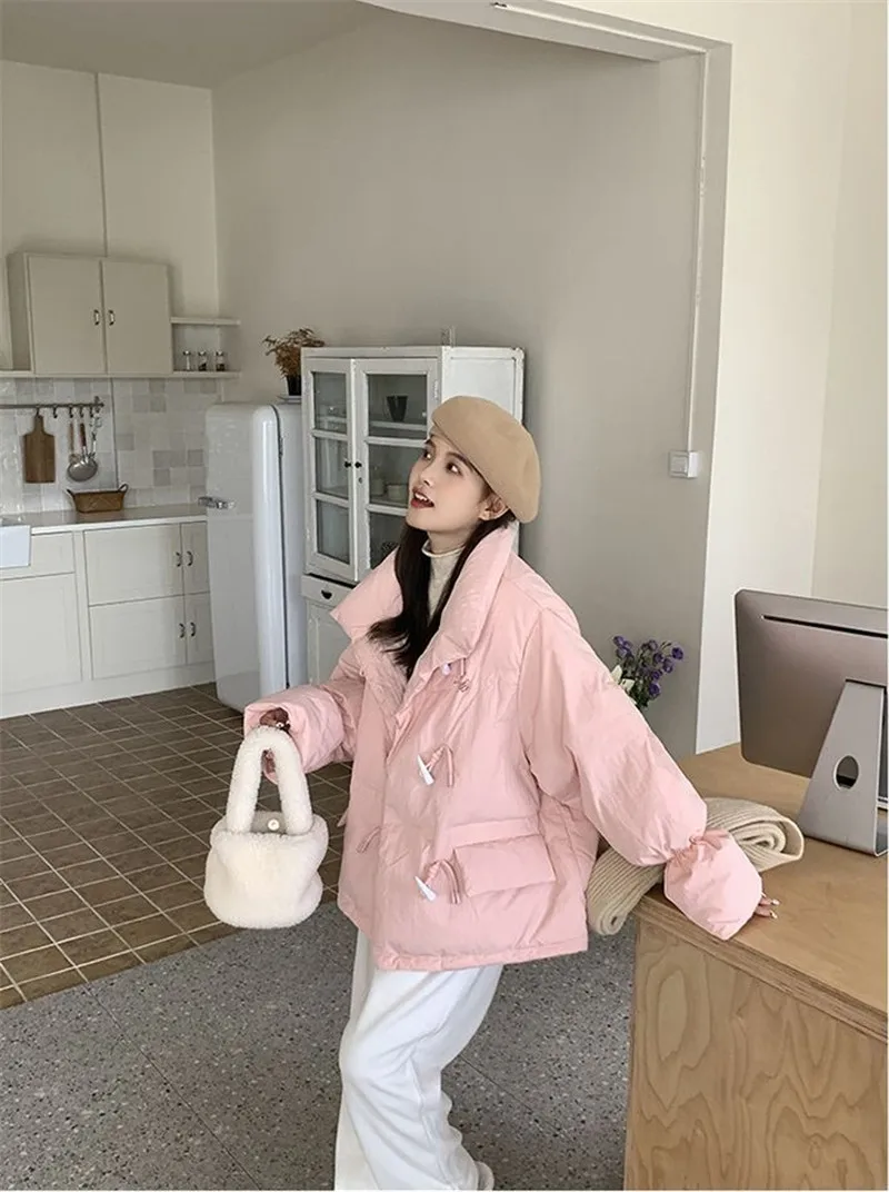Off-season Women's Down Cotton Loose Coat 2026 New Winter Female Korean Horn Button Jacket Bread Ladies Student Overwear