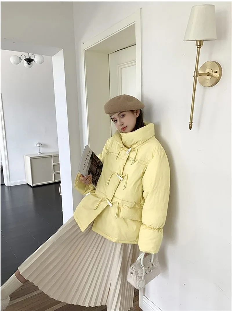 Off-season Women's Down Cotton Loose Coat 2026 New Winter Female Korean Horn Button Jacket Bread Ladies Student Overwear